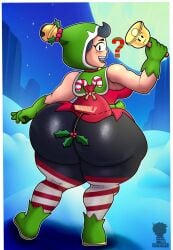 brawl_stars christmas huge_ass janet_(brawl_stars) jolly_janet_(brawl_stars) looking_back mistletoe xequiel