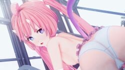 bent_over blue_eyes chibidoki koikatsu looking_back pink_hair small_breasts underwear