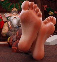 1boy 3d barefoot beard bells big_feet christmas christmas_stocking christmas_wreath clothed clothed_male facial_hair feet feet_crossed fireplace foot_fetish foot_focus fortnite fortnite:_battle_royale gay looking_at_viewer male male_only mrgtsfloop old_man older_male on_floor open_mouth ornaments present presenting presenting_feet ribbons sgt_winter_(fortnite) solo solo_focus solo_male staring_at_viewer white_hair winterfest wreath