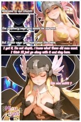 ai_generated angel angel_wings angewomon angewomon_x blonde_hair blue_eyes church digimon digimon_adventure digimon_adventure_tri. digimon_tamers doggy_style miaulust moaning moaning_in_pleasure nun nun_habit nun_outfit sexy.ai sexy_clothing