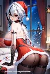 1girls ai_generated arlecchino_(genshin_impact) christmas degenbrecher genshin_impact large_breasts patreon patreon_username subscribestar subscribestar_username