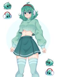 clothed coat earphones green_eyes green_hair honeybee_0u0 iceberg_lettuce_(pvz) long_socks short_hair skirt