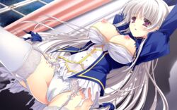 ankoromochi blush breasts dress game_cg long_hair nipples panties purple_eyes satou_satoru shitsuji_ga_aruji_wo_erabu_toki thighhighs underwear veronica_rubenstadt white_hair