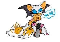 anatomically_correct boobs breasts_out domnirch rouge_the_bat sonic_(series) sonic_the_hedgehog_(series) tails_the_fox text