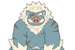 2024 3:2 anthro balls belly blue_body crave_saga genitals humanoid_hands kemono male mammal moobs navel overweight overweight_male penis pubes raikiri_(crave_saga) scar simple_background solo suid suine sus_(pig) vist_har wild_boar