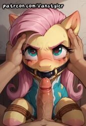 ai_generated angry animal_ears bedroom blush bondage crying fluttershy_(mlp) forced forced_oral friendship_is_magic gag gagged hasbro human legs_apart looking_at_partner looking_at_viewer my_little_pony my_little_pony_friendship_is_magic oral patreon penis pink_hair pony pov pov_eye_contact pov_male rape ripped_clothing rope rope_bondage runny_makeup sweating teal_eyes vanstyler yellow_fur zoophilia zoophilia