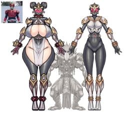 2d big_breasts big_penis collar digital_media_(artwork) galactic_art genderswap_(ftm) hair_ornament heart kamen_rider kamen_rider_kuuga kamen_rider_kuuga_(series) masked masked_female monster monster_cock ring_(jewelry) rule_63 spiked_bracelet spikes transparent_clothing veil wide_hips