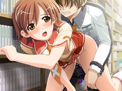 breasts brown_hair female game_cg hair_ornament katakura_shinji kira_kira orange_eyes sex shiino_kirari short_hair