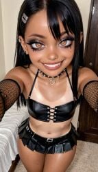 1girls absurd_res ai_generated female fishnets flat_chest flat_chested from_above goth goth_girl gothified hayase_nagatoro hires looking_at_viewer makeup miniskirt nagatoro_hayase photorealistic please_don't_bully_me,_nagatoro realistic smile smiley_face tagme tan_body tan_skin tanned tanned_skin thick_thighs