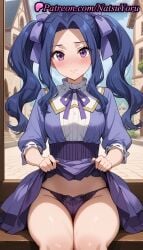 1girls ai_generated anime anime_style bangs blue_hair blush bow bow_panties breasts bust busty closed_mouth clothes_lift day dress dress_lift female female_focus female_only flashing forehead groin hair_ribbon hair_ribbons hairbow high-waist_skirt lifted_by_self long_hair long_sleeves looking_at_viewer medium_breasts melty_q_melromarc natsuyoru neck_ribbon outdoors panties pantsu parted_bangs purple_bow purple_dress purple_eyes purple_panties purple_ribbon purple_skirt ribbon shirt sidelocks sitting skirt skirt_lift smile solo solo_female tate_no_yuusha_no_nariagari the_rising_of_the_shield_hero thighs twintails underwear voluptuous voluptuous_female white_shirt