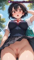 1girls :o accidental_exposure ai_generated anime anime_style arm_behind_head arm_up asian ass_visible_through_thighs bag bangs between_breasts black_hair black_skirt black_vest blue_sky blush bookbag bow bowtie breasts brown_eyes bust busty cleft_of_venus clothes_lift cloud collared_shirt covered_nipples cowboy_shot crossed_bangs day female female_focus female_only from_below hair_between_eyes hentai innie_pussy labia labia_majora large_breasts lips looking_at_viewer looking_down marvel marvel_comics marvel_rivals medium_breasts miniskirt natsuyoru necktie no_panties open_mouth outdoors peni_parker peni_parker_(marvel_rivals) plaid pleated_skirt pussy red_bow red_bowtie red_necktie school_bag school_uniform shirt short_hair short_sleeves skirt skirt_lift sky sleeveless_sweater solo solo_female standing sweater_vest teeth thighs tree uncensored upper_teeth_only upskirt vagina vest voluptuous voluptuous_female white_shirt wind wind_lift