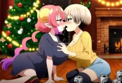 2girls ai_generated big_ass big_breasts big_butt blush blushing_female blushing_profusely breasts_to_breasts breasts_touching breath bubble_ass bubble_butt christmas christmas_clothing christmas_decorations christmas_headwear christmas_ornaments christmas_outfit christmas_present cleavage crossover deep_cleavage dripping drunk drunk_female drunk_sex drunk_yuri duo duo_female female female_only huge_ass huge_breasts ilulu_(dragon_maid) kissing kobayashi-san_chi_no_maidragon large_breasts massive_breasts miss_kobayashi's_dragon_maid narrow_waist open_mouth saliva saliva_drip saliva_trail self_upload sweatdrop sweating sweaty sweaty_body sweaty_breasts sweaty_butt thick_thighs tongue tongue_kiss uzaki-chan_wa_asobitai! uzaki_hana wide_hips yeetyboi5000 yuri yuri