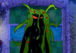 black_body breasts female green_hair long_hair mostly_nude plant_girl plantie plants_vs_zombies pool red_eyes red_sclera rule_63 seaweed seaweed_on_head tangle_kelp_(pvz) thick_thighs water wet