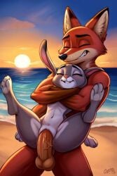 ai_generated big_balls big_penis breasts cocky69 excessive_size full_nelson furry judy_hopps long_penis muscular nick_wilde pussy zootopia