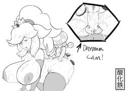 1futa 1girls big_breasts big_hair crown cum_explosion cum_in_pussy fungi_fauna futa_on_female futa_sans_balls futanari hanging_breasts human intersex iron-0xide larger_female long_breasts mario_(series) monochrome mounted nintendo perching_position princess princess_peach pussy sanka-tetsu size_difference small_but_hung small_dom_big_sub smaller_futanari thigh_highs toadette