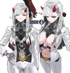 1girls big_breasts breasts female female_only hood_x_art long_hair overwatch overwatch_2 red_eyes robot robot_girl shion_(overwatch) white_hair