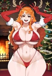 1girls ai_generated blush brown_eyes creamy_ai large_breasts nami nami_(one_piece) one_piece orange_hair solo sweat