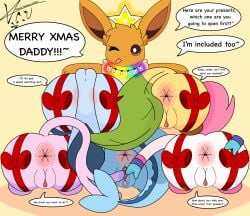 ass christmas crystal_(eeveelution_squad) eevee eeveector eeveelution eeveelution_squad espeon exposed_ass exposed_pussy glaceon lazuli_(eeveelution_squad) leaf_(eeveelution_squad) leafeon pearl_(eeveelution_squad) pink_anus pokemon pokemon_(species) pussy ribbons simple_background sunshine_(eeveelution_squad) sylveon vaporeon