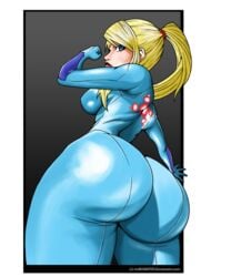 ass ass_focus blonde_hair bodysuit dat_ass deviantart female female_only human metroid mrbowater nintendo samus_aran solo zero_suit zero_suit_samus