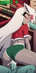 ai_generated angry blowjob christmas cowgirl_position dolphin_shorts ends34 female hazbin_hotel long_hair medium_breasts sex shorts silver_hair vaggie_(hazbin_hotel)