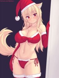 blonde_hair blush breasts cat_ears catgirl cleavage gloves large_breasts lingerie original santa_hat side-tie_panties tagme tail thighhighs thighs tiffy tiffynyaa