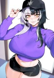 1girls ai_generated black_hair breasts creamy_ai curvy curvy_female curvy_figure female hololive hololive_english hololive_english_-advent- large_breasts light-skinned_female light_skin multicolored_hair shiori_novella tagme virtual_youtuber vtuber white_hair