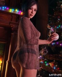 1girls 2024 3d ada_wong ada_wong_(adriana) areolae biohazard braless bubble_butt chimney christmas_bauble christmas_lights christmas_ornaments christmas_tree dat_ass female female_only fireplace legs_together looking_at_viewer looking_back looking_back_at_viewer managasm medium_ass medium_breasts nipples no_bra panties rear_view resident_evil_2 resident_evil_2_remake resident_evil_4 resident_evil_4_remake robe see-through see-through_clothing sheer sheer_clothing sideboob solo standing thong_panties tinsel