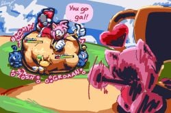 amy_rose chao_(sonic) digestion_noises lying_on_stomach multiple_prey ripped_clothing sonic_(series) sonic_the_hedgehog_(series) struggling struggling_prey unwilling unwilling_prey vore vore_belly