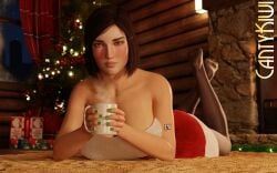 1girls 2020s 2024 3d 3d_(artwork) 3d_render artist_name bare_shoulders big_breasts blush bob_cut breasts brown_eyes brown_hair cantykiwi christmas christmas_outfit christmas_tree coffee collarbone curvy curvy_body curvy_female curvy_figure feet_up female female_focus female_only fully_clothed grand_theft_auto grand_theft_auto_iv green_nails holding_cup holding_object karen_daniels light-skinned_female light_skin looking_at_viewer mature_female medium_hair michelle_(gta) pantyhose tattoo thick_thighs thighs