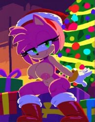 1girls ai_generated amy_rose christmas christmas_tree female_only nude_female santa_hat sonic_(series) sonic_the_hedgehog_(series)