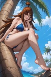 1girls against_tree ai_generated arm_support bangs barefoot big_breasts bikini bikini_bottom bikini_top blue_bikini blush breasts brown_hair busty cleavage feet female female_only green_eyes hair_over_one_eye hentarttt huge_breasts legs_together lipstick looking_at_viewer makeup mature mature_female mature_woman mei_terumi nai_diffusion naruto naruto_(series) naruto_shippuden navel outdoors palm_tree pinup side-tie_bikini side-tie_bikini_bottom smile solo stable_diffusion swimsuit table terumi_mei thighs tree upper_body very_long_hair voluptuous wet wet_skin wide_hips