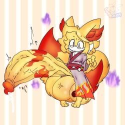 anthro balls big_balls big_penis fennekin furry huge_balls huge_cock hyper_penis lattemon lattemon_(character) penis pokemon pokemon_(species) thick_thighs wide_hips