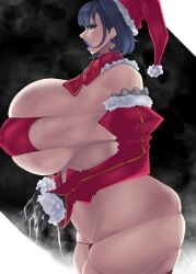 1girls bikini christmas female female_only gigantic_breasts huge_ass huge_breasts micro_bikini ouro_kronii side_view skindentation smug_ghost solo solo_female standing voluptuous