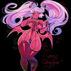 1girls big_breasts christmas demon demon_girl demoness female female_focus female_only gift_wrapped helluva_boss horns long_hair pink_body pink_hair sallomezz succubus verosika_mayday_(helluva_boss)