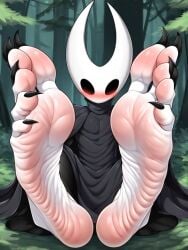 black_body black_toenails feet feet_focus foot_fetish forest_background fuealahomg hollow_knight hornet_(hollow_knight) insects muscles pink_soles shy soles spread_legs spread_toes toenails toes wrinkled_feet wrinkled_soles