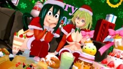 artist_name artist_request christmas christmas_outfit harem_outfit my_hero_academia tooru_hagakure tooru_hagakure_(visible) tsuyu_asui