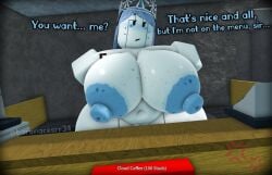 1girls 3d 3d_(artwork) areolae baronaces behind_counter blue_hair breasts completely_nude completely_nude_female dream_game eunoia female female_only huge_breasts long_hair naked naked_female nipples nude nude_female pussy roblox robloxian solo solo_female