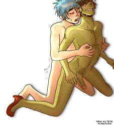 2d_(gorillaz) anal_sex blank_background from_behind gay gay_anal gay_sex gorillaz lighting male male_only murdoc murdoc_niccals pleasure_face stuart_pot two_men yaoi