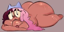 1girls amibauble arms_under_breasts ass_bigger_than_body ass_bigger_than_head ass_bigger_than_torso bedroom_eyes blue_cat_ears bubble_butt button_nose cat_ears cat_ears_cap cat_hat cat_headband chubby chubby_female curvy dark_skin dark_skinned_female faye_(mochadrawss) female female_focus female_only friday_night_funkin friday_night_funkin_mod frizzy_hair glasses glasses_on_face glasses_on_head half_lidded_eyes hands_under_breasts headgear headwear laying_down long_hair long_hair_female looking_at_viewer nerd nerdy nerdy_female nipple_peek no_tail nub_feet original_character pink_hair pink_hair_female purple_background red_areola red_hair red_hair_female red_nipples reflective_ass simple_background solo solo_female solo_focus thick_ass thick_thighs twitter twitter_user_oc two-tone_hair two_tone_hair voluptuous voluptuous_female yellow_glasses