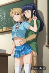 1girl against_wall ai_assisted ai_generated chalkboard checkered_skirt doggy_style doggy_style_sex dripping_pussy facing_forward forced forehead_protector from_behind hand_on_back hand_on_neck head_turned hinata hood konohagakure_symbol long_sleeves looking_away looking_away_from_viewer looking_forward midriff naruto_shippuden navel no_panties no_pupils outdoors peace_sign petite_girl plaid_skirt ponytail pressed_against_wall ribbon_in_hair sex_from_behind short_sleeves standing_sex straight sunlight turned viewed_from_below white_eyes white_stockings white_tank_top window
