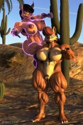2girls 3d abs anthro diag34k muscular_female nicole_the_lynx pubic_hair sally_acorn sonic_(series)
