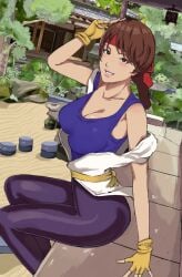1girls big_breasts big_tits bodysuit brown_eyes brown_hair king_of_fighters light-skinned_female light_skin looking_at_viewer pale-skinned_female pale_skin thick tits yuri_sakazaki