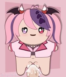 bottomless bra cum cum_in_pussy cum_inside first_person_view fortnite heterochromia horns ironmouse jacket looking_at_viewer male_pov multicolored_eyes multicolored_hair penis pink_hair purple_hair pussy sex shinychaonsfw smile sprite_(fortnite) twintails veiny_penis