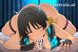 1girl 4k 8k absurd_res african_male aged_down ai_assisted ai_generated all_the_way_to_the_base angry annoyed beautiful beautiful_eyes beautiful_face big_ass black_choker black_gloves black_hair blacked blue_jumpsuit brat bratty breath bubble_butt choker cleavage crop_top cum_dump cum_dumpster cum_filled cum_in_mouth cum_overflow cum_splatter cum_string curvy dark deepthroat detailed_background detailed_eyes detailed_face dim_lighting disgusted excessive_cum excessive_saliva fellatio fingerless_gloves fingernails forced_oral glaring glossy_lips glowing_eyes gushing_cum half_lidded_eyes head_tilt heavy_breathing high_quality highly_detailed yellow_eyes yuki