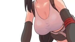 animated big_breasts black_hair bouncing_breasts breasts commentary crop_top elbow_gloves elbow_pads exercising female final_fantasy final_fantasy_vii gloves huge_breasts long_hair looping_animation low-tied_long_hair miniskirt push-ups single_elbow_pad skirt solo square_enix suspender_skirt suspenders tagme tank_top tifa_lockhart very_long_hair video white_tank_top wolkat