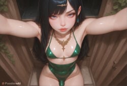 1boy 1femboy absurd_res ai_generated arms_up artist_name artist_upload bikini black_hair breasts bulge closed_mouth covered_navel crossdressing earrings femboy femboy_focus feminine_male gay grey_eyes hair_ornament hairclip hi_res jewelry leotard lips long_hair looking_at_viewer male_focus more_at_source necklace otoko_no_ko outstretched_arms pandora patreon patreon_username self_upload sitting solo swimsuit transgender uncensored watermark