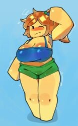 1girls 2026 2d big_breasts blush blushing blushing_female breasts cleavage clothed clothed_female clothing female female_only noob one_eye_closed orange_hair roblox robloxian shorts solo tank_top tchairss thick_thighs thighs yellow_body