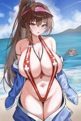 1girls artist_request beach belly belly_button_piercing big_breasts bikini blush breasts brown_hair cloud female female_only goddess_of_victory:_nikke hat hi_res hips lips long_hair looking_at_viewer marciana_(marine_study)_(nikke) marciana_(nikke) mountain name_tag navel navel_piercing ocean onesie pale-skinned_female pale_skin penguin ponytail sand sky sling_bikini slingshot_swimsuit tagme thick_thighs tight_clothing wet wet_body whistle