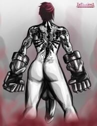 1futa arcane arcane_vi ass back_view big_balls big_penis black_and_white futa_only futanari gauntlets huge_cock imthegoul large_penis league_of_legends muscles muscular_back muscular_futa naked nude nude_futa red_hair short_hair solo tattoo vi_(league_of_legends)
