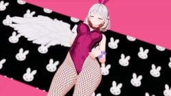 1girls 3d 3d_animation ass braid breasts bunny_ears bunny_tail bunnysuit covering_face covering_mouth covering_own_eyes covering_own_mouth dancing fake_animal_ears fishnets headband hips leinnhart music navel sagume_kishin scar seductive shaking_ass shaking_butt short_hair shy single_wing solo sound swaying_ass swaying_hips tagme touhou video white_hair wide_hips